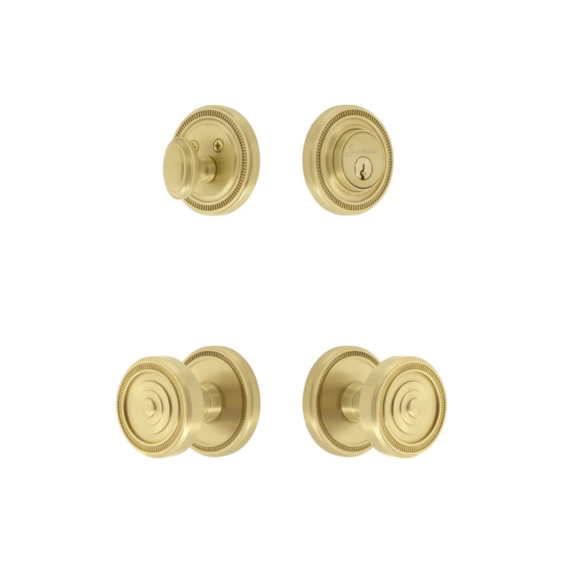 Soleil Rosette Entry Set with Soleil Knob in Satin Brass
