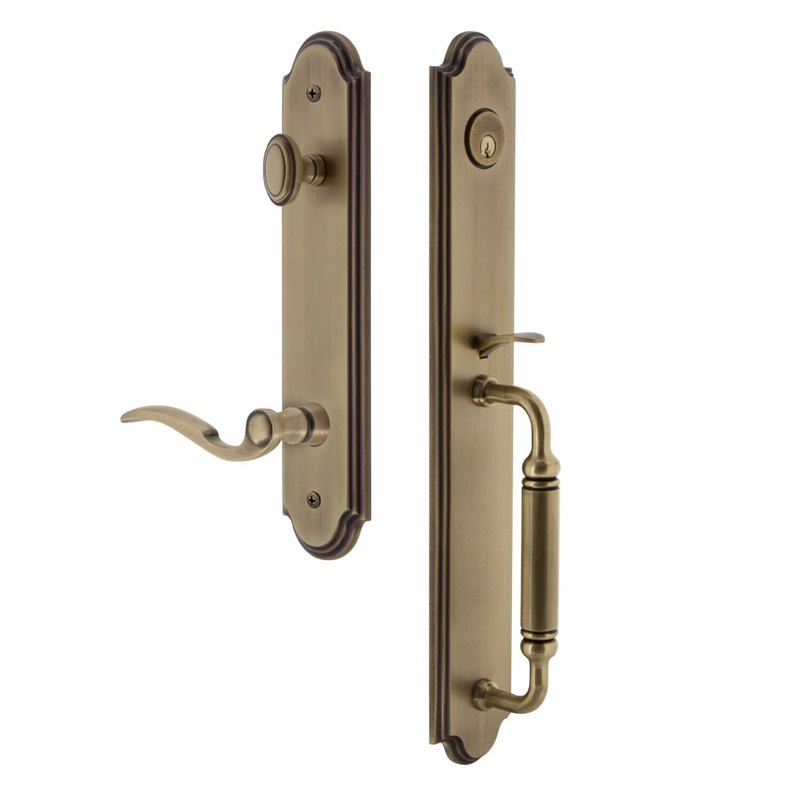Arc One-Piece Handleset with C Grip and Bellagio Lever in Vintage Brass
