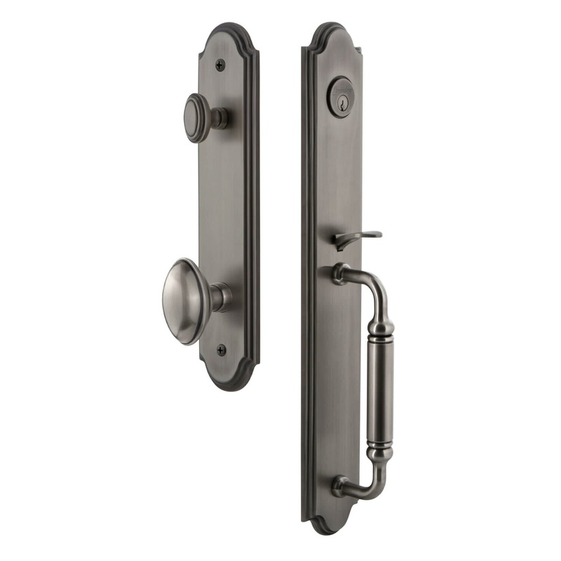Arc One-Piece Handleset with C Grip and Eden Prairie Knob in Antique Pewter