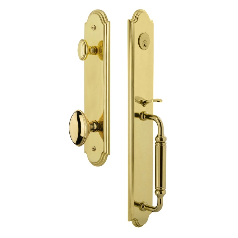 Arc One-Piece Handleset with C Grip and Eden Prairie Knob in Lifetime Brass