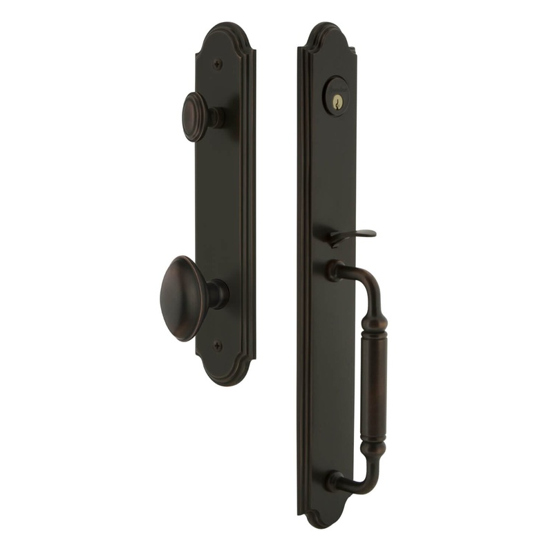 Arc One-Piece Handleset with C Grip and Eden Prairie Knob in Timeless Bronze