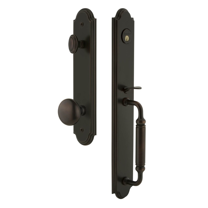 Arc One-Piece Handleset with C Grip and Fifth Avenue Knob in Timeless Bronze