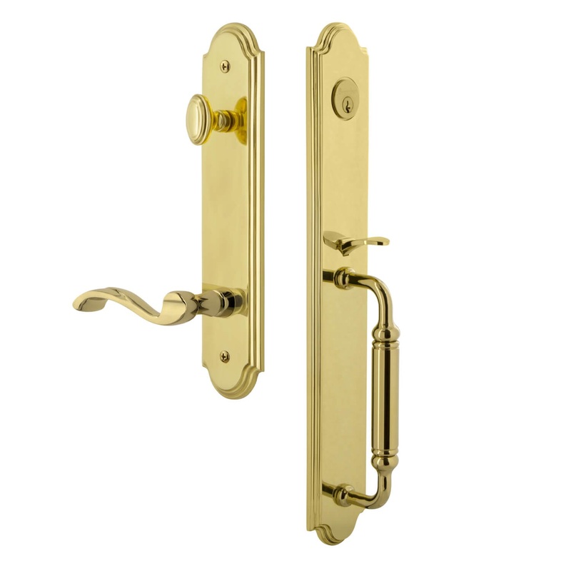 Arc One-Piece Handleset with C Grip and Portofino Lever in Lifetime Brass