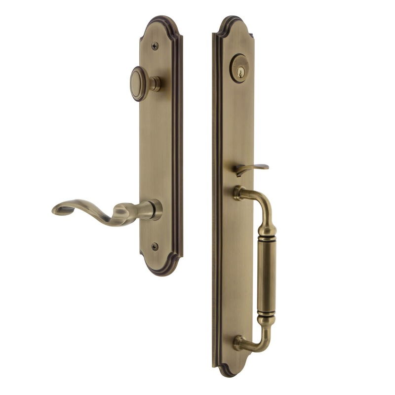 Arc One-Piece Handleset with C Grip and Portofino Lever in Vintage Brass