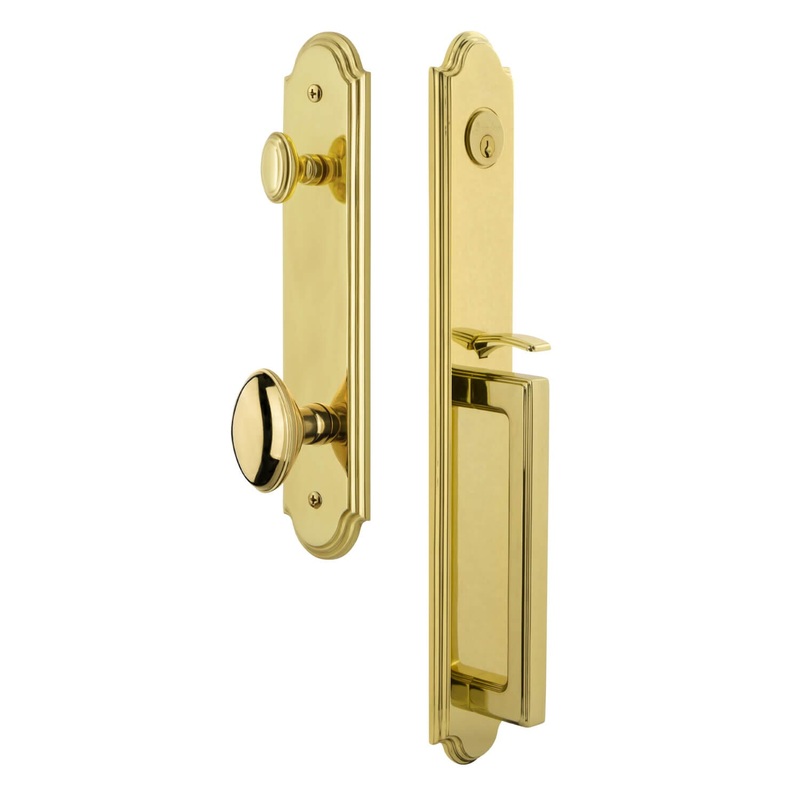 Arc One-Piece Handleset with D Grip and Eden Prairie Knob in Lifetime Brass
