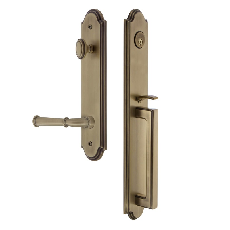 Arc One-Piece Handleset with D Grip and Georgetown Lever in Vintage Brass