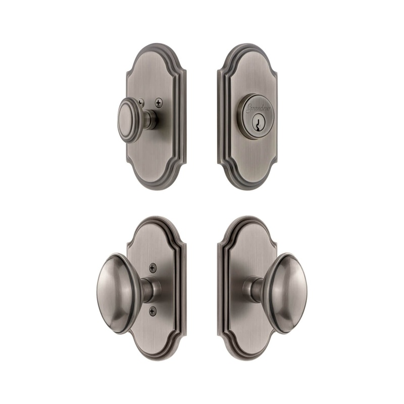 Arc Short Plate Entry Set with Eden Prairie Knob in Antique Pewter
