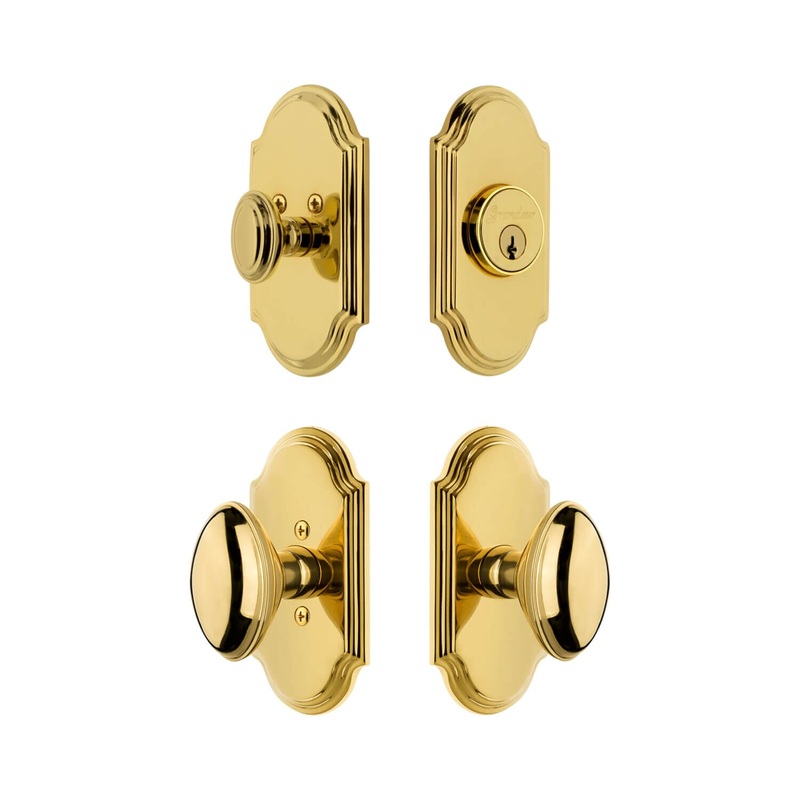 Arc Short Plate Entry Set with Eden Prairie Knob in Lifetime Brass