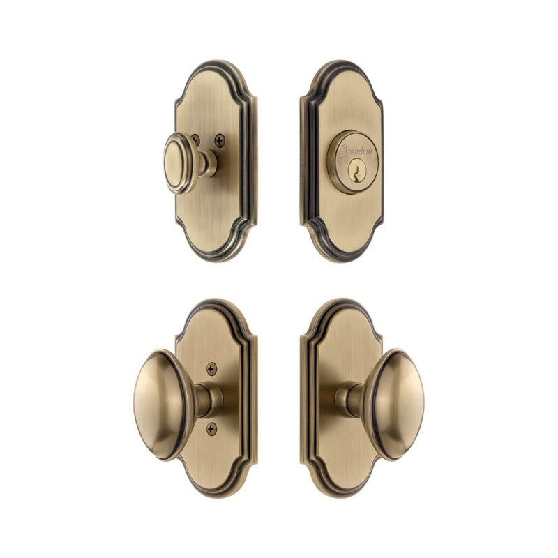 Arc Short Plate Entry Set with Eden Prairie Knob in Vintage Brass