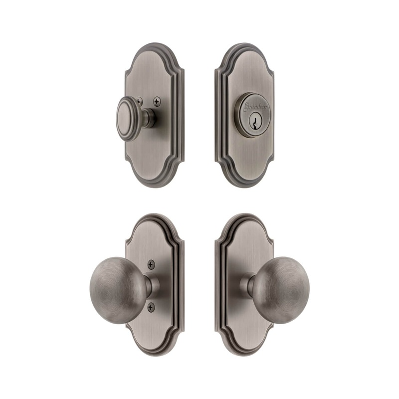 Arc Short Plate Entry Set with Fifth Avenue Knob in Antique Pewter