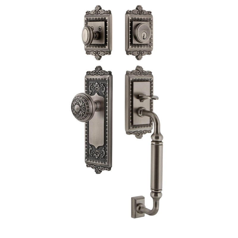 Windsor Plate C Grip Entry Set Windsor Knob in Antique Pewter