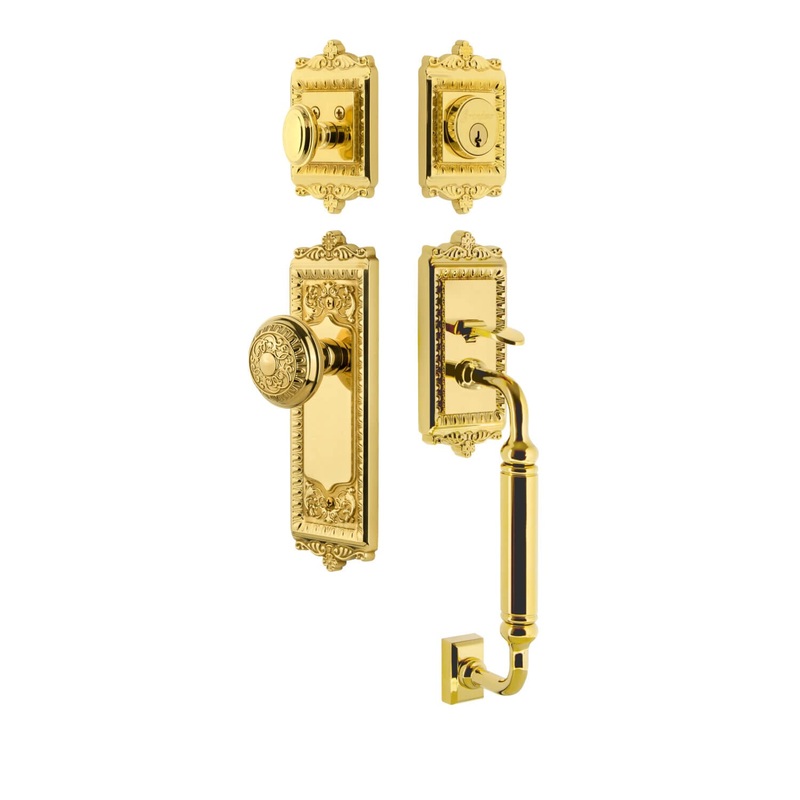 Windsor Plate C Grip Entry Set Windsor Knob in Lifetime Brass