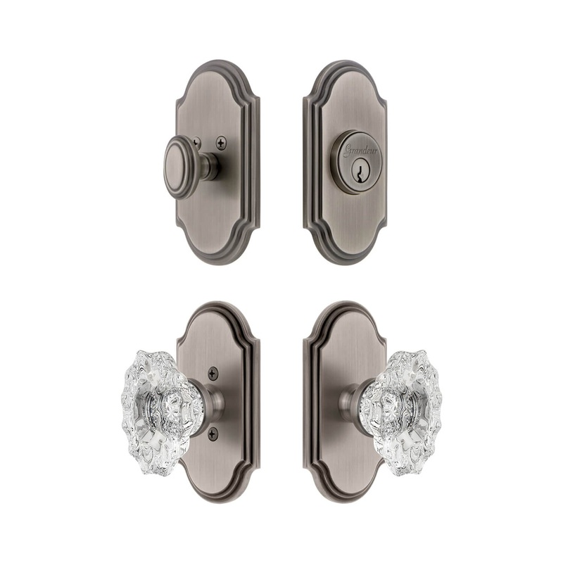 Arc Short Plate Entry Set with Biarritz Crystal Knob in Antique Pewter