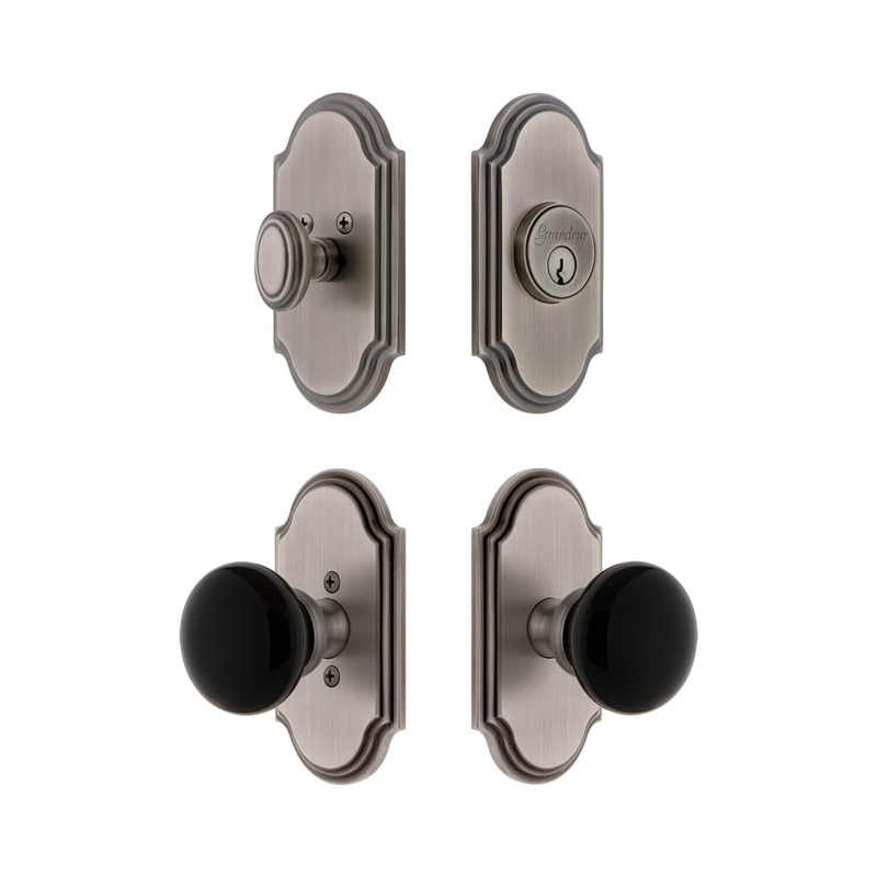 Arc Short Plate Entry Set with Coventry Knob in Antique Pewter