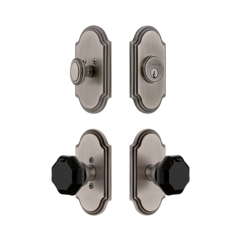 Arc Short Plate Entry Set with Lyon Knob in Antique Pewter