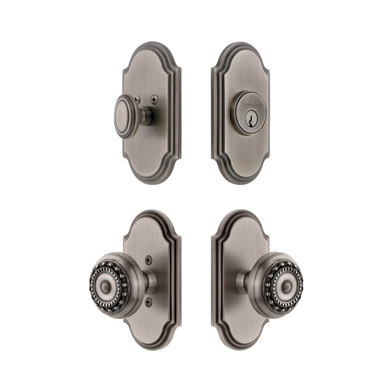 Arc Short Plate Entry Set with Parthenon Knob in Antique Pewter