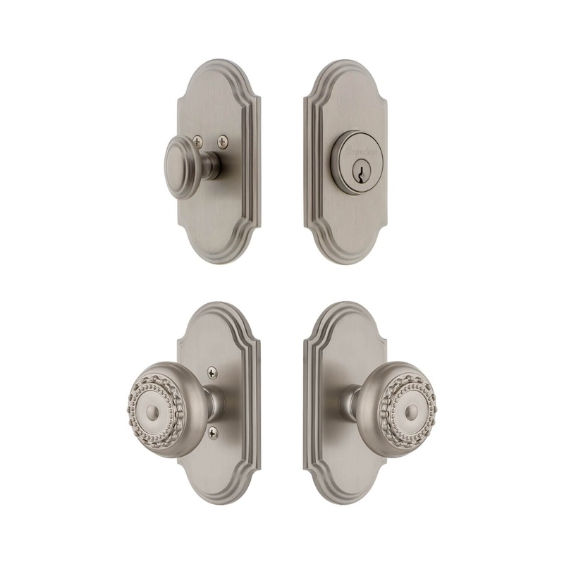 Arc Short Plate Entry Set with Parthenon Knob in Satin Nickel