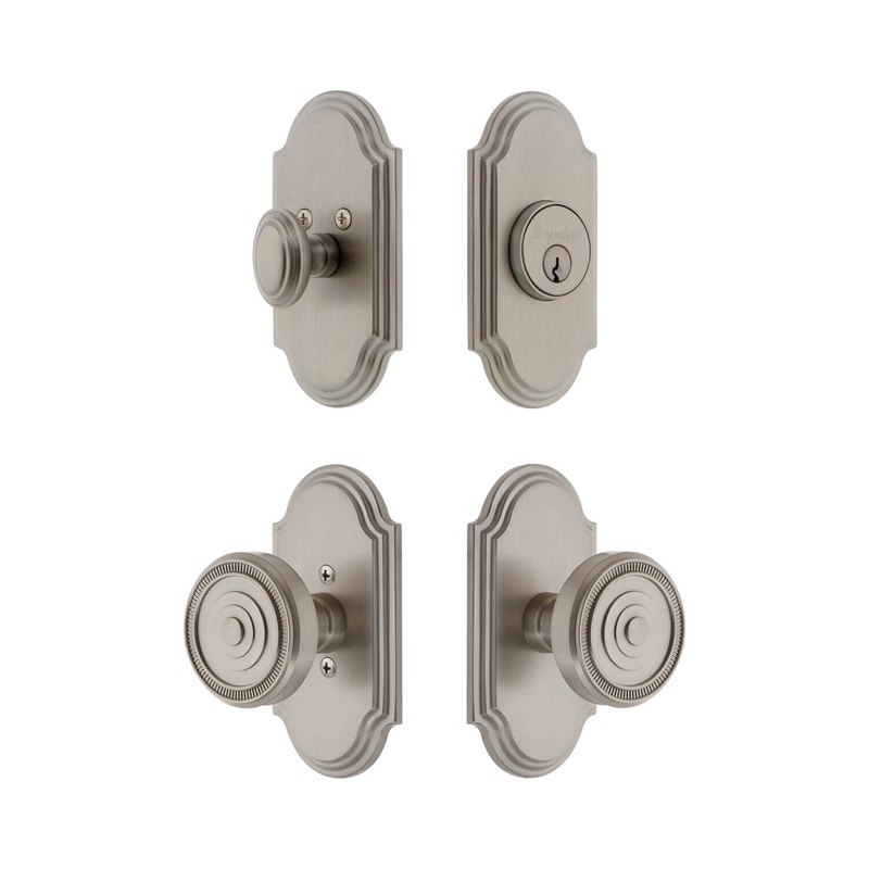 Arc Short Plate Entry Set with Soleil Knob in Satin Nickel