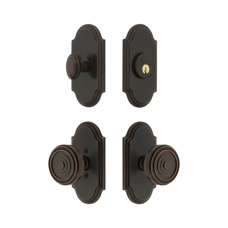 Arc Short Plate Entry Set with Soleil Knob in Timeless Bronze