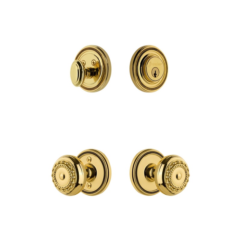 Soleil Rosette Entry Set with Parthenon Knob in Lifetime Brass