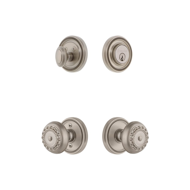 Soleil Rosette Entry Set with Parthenon Knob in Satin Nickel