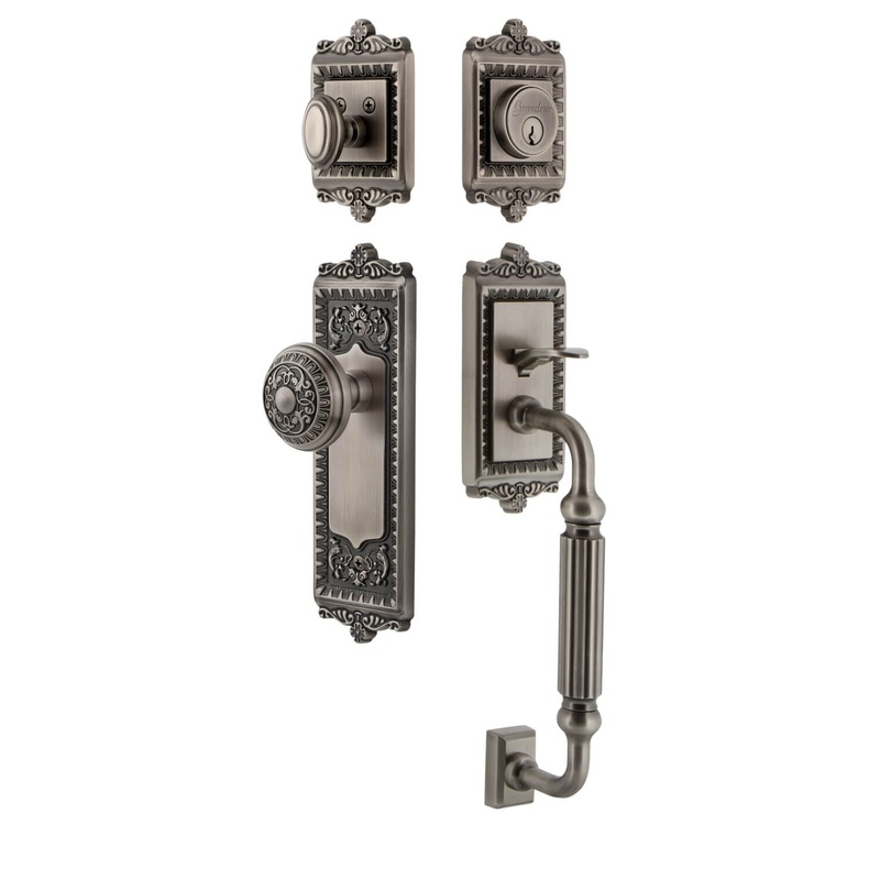 Windsor Plate F Grip Entry Set Windsor Knob in Antique Pewter