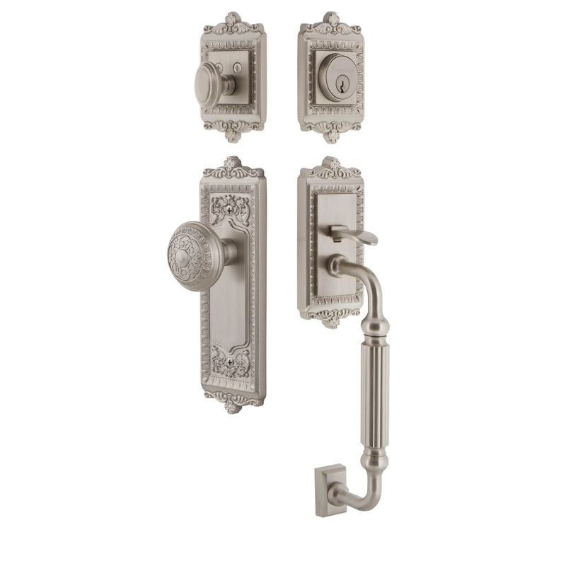Windsor Plate F Grip Entry Set Windsor Knob in Satin Nickel