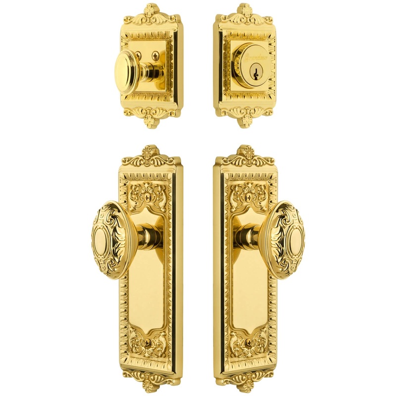 Windsor Long Plate Entry Set with Grande Victorian Knob in Lifetime Brass