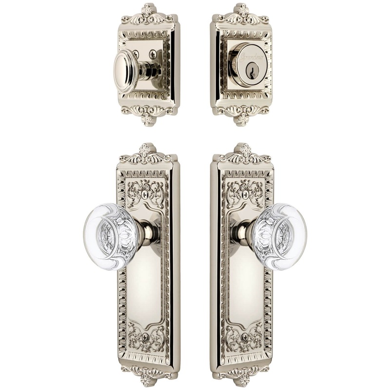 Windsor Long Plate Entry Set with Bordeaux Crystal Knob in Polished Nickel