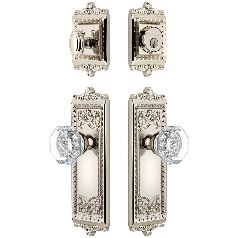 Windsor Long Plate Entry Set with Chambord Crystal Knob in Polished Nickel