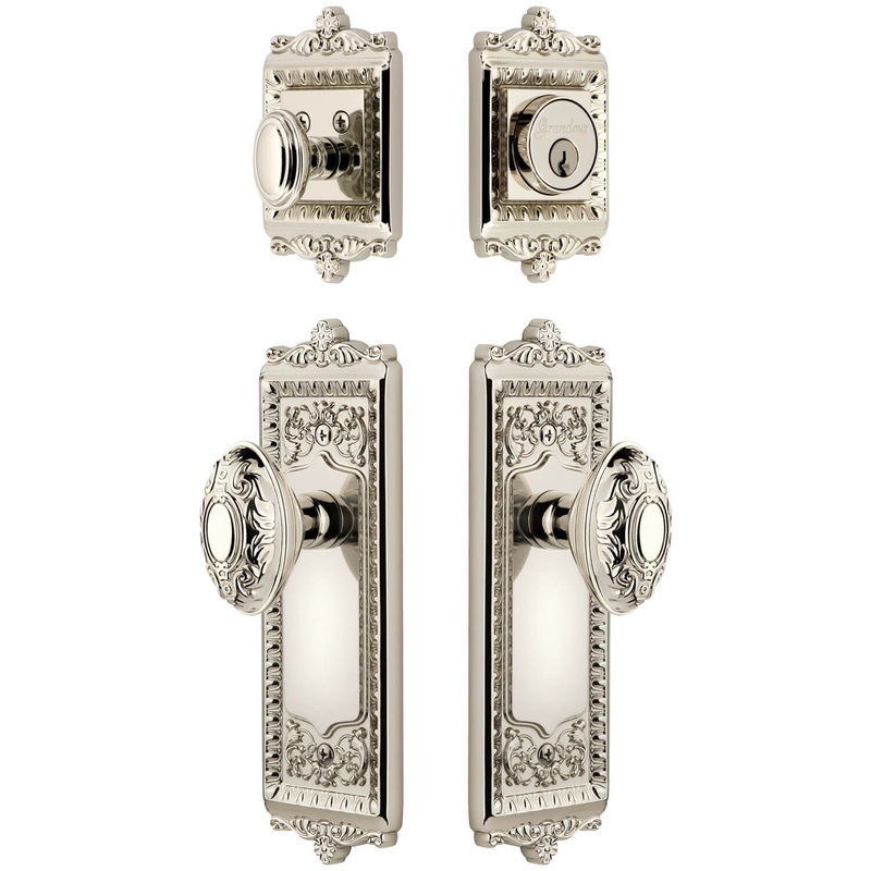 Windsor Long Plate Entry Set with Grande Victorian Knob in Polished Nickel