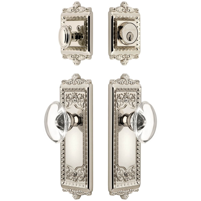 Windsor Long Plate Entry Set with Provence Crystal Knob in Polished Nickel