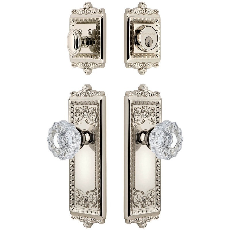 Windsor Long Plate Entry Set with Versailles Crystal Knob in Polished Nickel