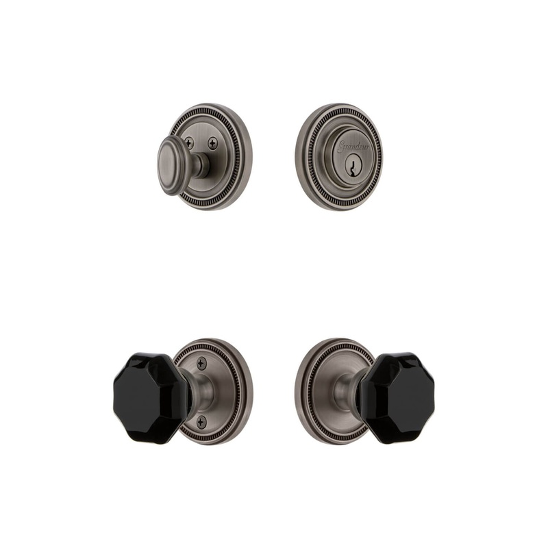 Soleil Rosette Entry Set with Lyon Knob in Antique Pewter
