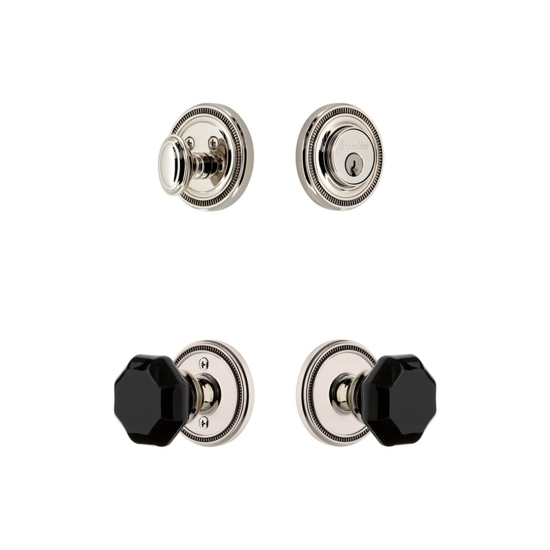 Soleil Rosette Entry Set with Lyon Knob in Polished Nickel