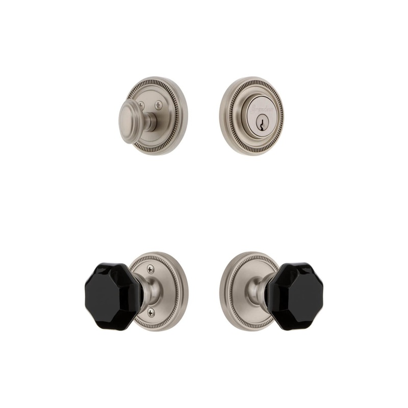 Soleil Rosette Entry Set with Lyon Knob in Satin Nickel