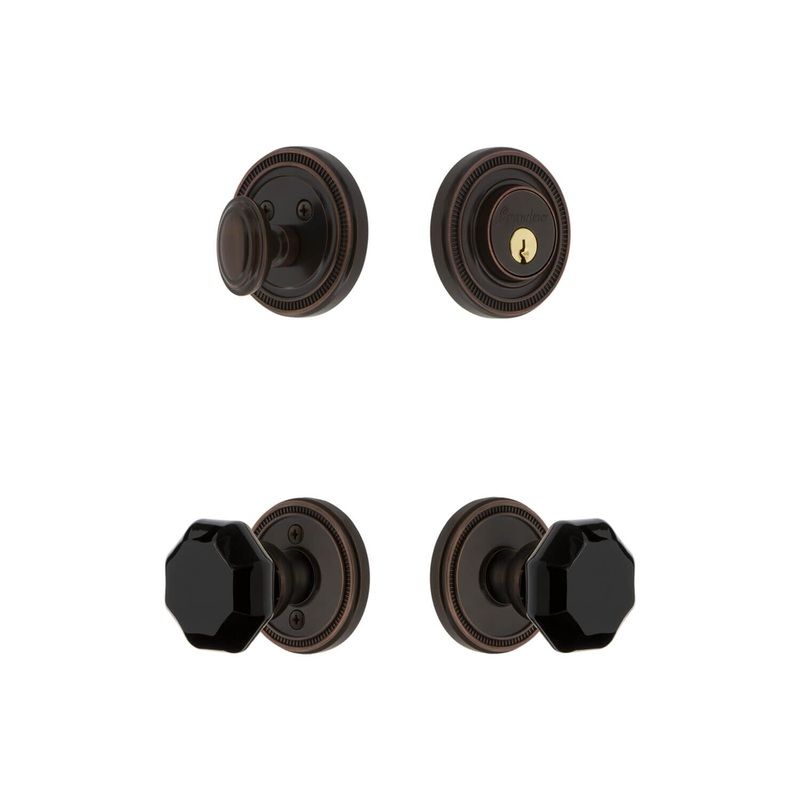 Soleil Rosette Entry Set with Lyon Knob in Timeless Bronze