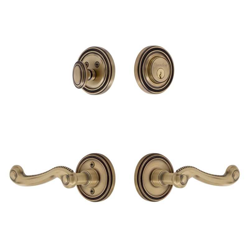 Soleil Rosette Entry Set with Newport Lever in Vintage Brass