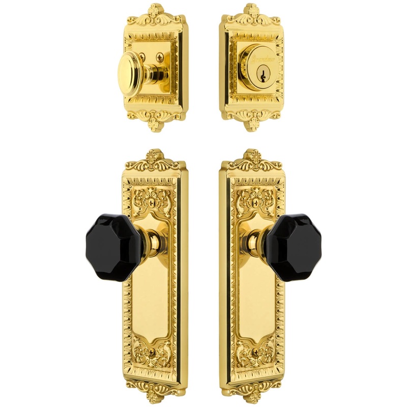 Windsor Long Plate Entry Set with Lyon Knob in Lifetime Brass
