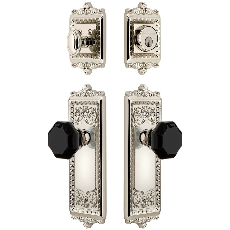 Windsor Long Plate Entry Set with Lyon Knob in Polished Nickel
