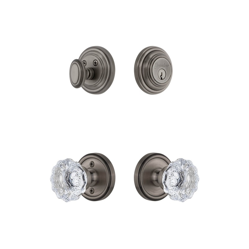 Georgetown Rosette Entry Set with Fontainebleau Crystal Knob in Antique Pewter