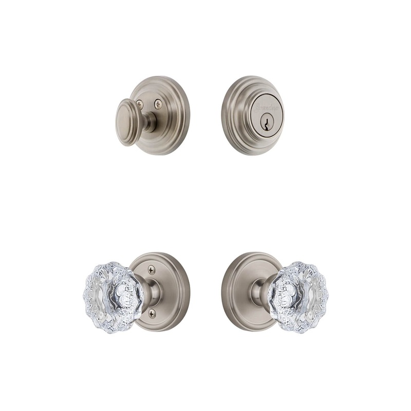 Georgetown Rosette Entry Set with Fontainebleau Crystal Knob in Satin Nickel