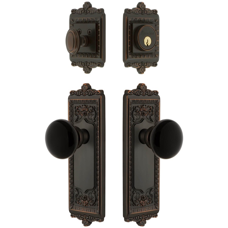 Windsor Long Plate Entry Set with Coventry Knob in Timeless Bronze