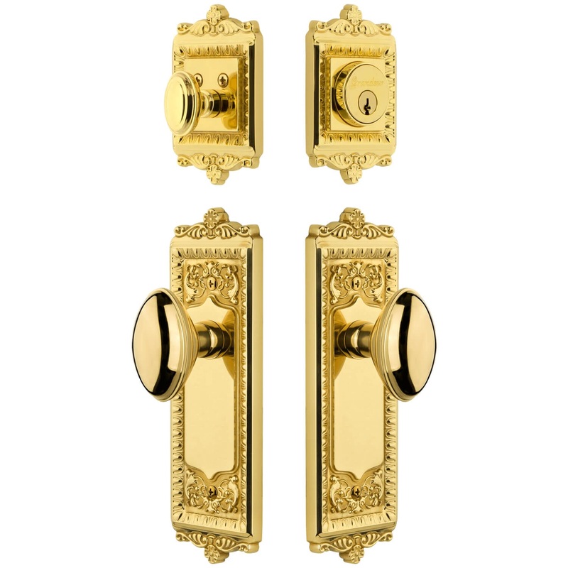 Windsor Long Plate Entry Set with Eden Prairie Knob in Lifetime Brass