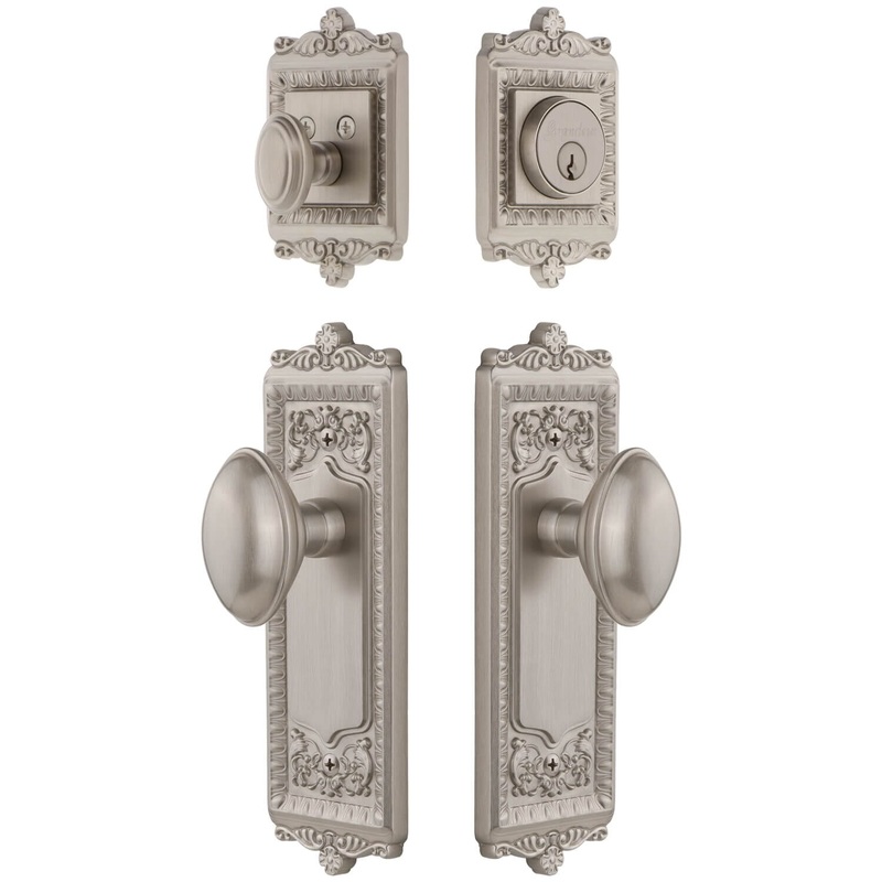 Windsor Long Plate Entry Set with Eden Prairie Knob in Satin Nickel