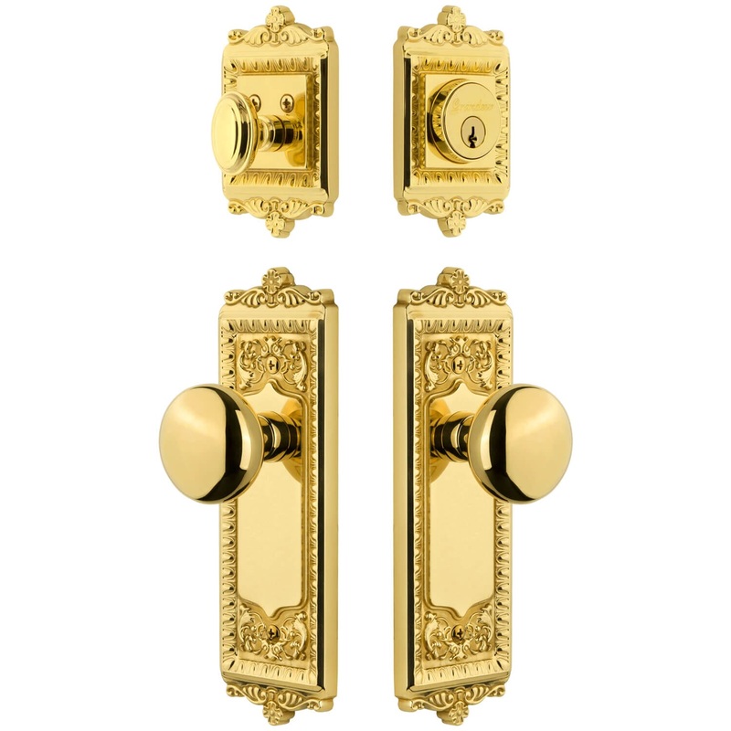 Windsor Long Plate Entry Set with Fifth Avenue Knob in Lifetime Brass