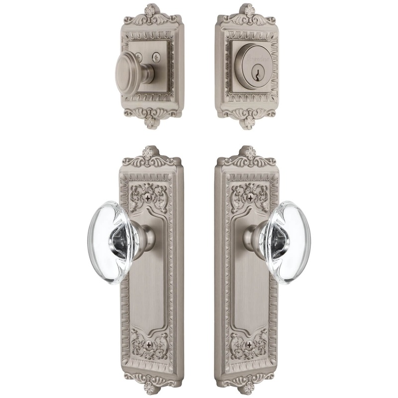 Windsor Long Plate Entry Set with Provence Crystal Knob in Satin Nickel