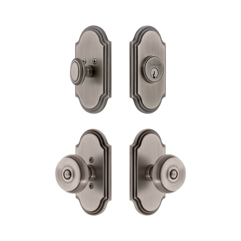 Arc Short Plate Entry Set with Bouton Knob in Antique Pewter