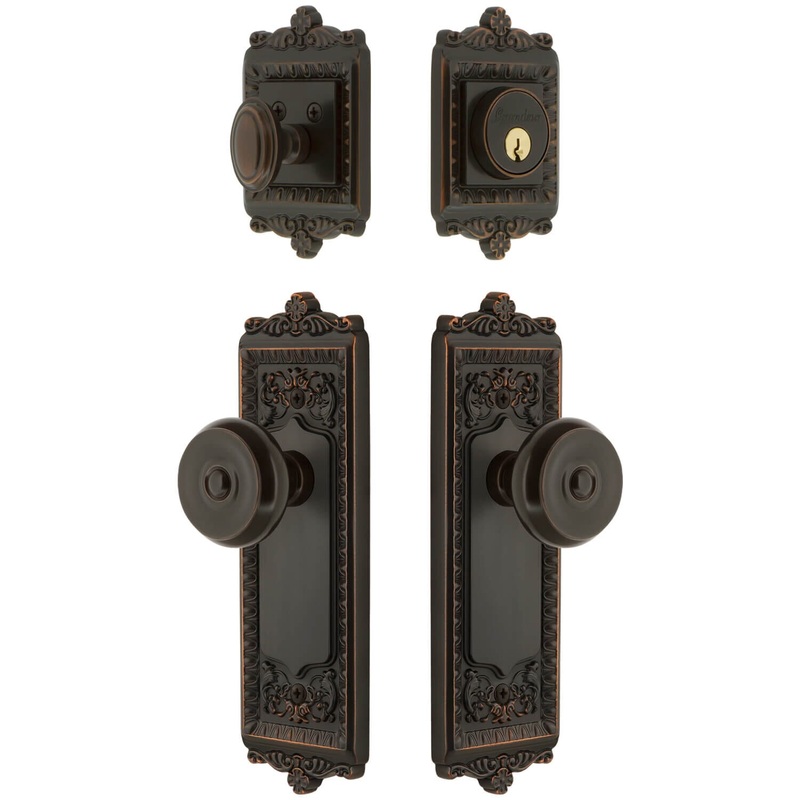 Windsor Long Plate Entry Set with Bouton Knob in Timeless Bronze
