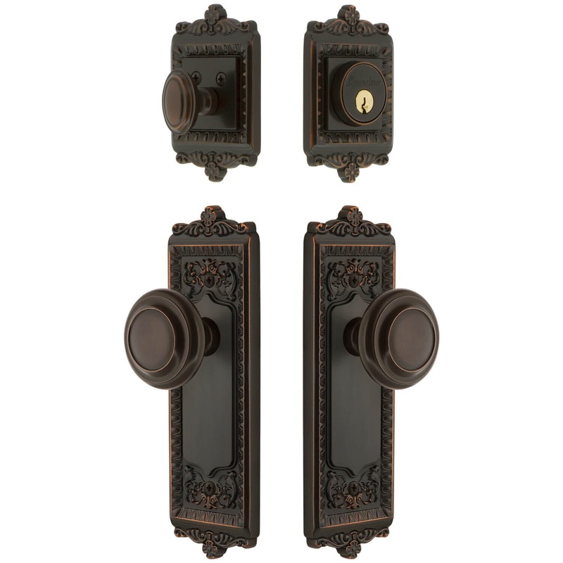 Windsor Long Plate Entry Set with Circulaire Knob in Timeless Bronze